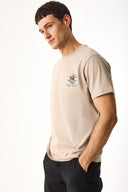 Erkek Sakura Baskılı Bisiklet Yaka Regular Fit Tişört %100 Pamuk - Vizon