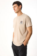 Erkek Sakura Baskılı Bisiklet Yaka Regular Fit Tişört %100 Pamuk - Vizon