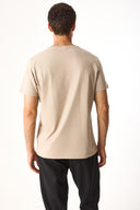 Erkek Sakura Baskılı Bisiklet Yaka Regular Fit Tişört %100 Pamuk - Vizon