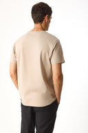 Erkek Sakura Baskılı Bisiklet Yaka Regular Fit Tişört %100 Pamuk - Vizon