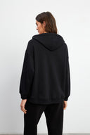 Kadın Sallina Kapüşonlu Fermuarlı Oversize Sweatshirt - Siyah
