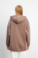 Kadın Sallina Kapüşonlu Fermuarlı Oversize Sweatshirt - Vizon