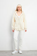 Kadın Sallina Kapüşonlu Fermuarlı Oversize Sweatshirt - Kemik