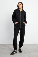 Kadın Sallina Kapüşonlu Fermuarlı Oversize Sweatshirt - Siyah