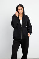 Kadın Sallina Kapüşonlu Fermuarlı Oversize Sweatshirt - Siyah