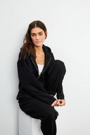 Kadın Sallina Kapüşonlu Fermuarlı Oversize Sweatshirt - Siyah