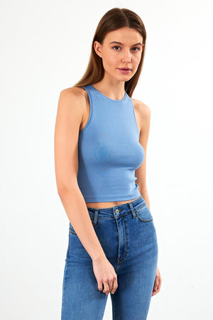 Kadın Sandra Halter Top Crop Atlet - Mavi