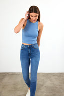 Kadın Sandra Halter Top Crop Atlet - Mavi