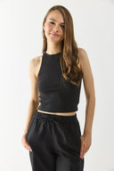 Kadın Sandra Halter Top Crop Atlet - Siyah