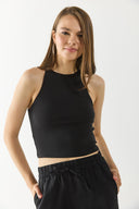 Kadın Sandra Halter Top Crop Atlet - Siyah