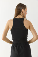 Kadın Sandra Halter Top Crop Atlet - Siyah