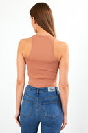 Kadın Sandra Halter Top Crop Atlet - Sütlü Kahve