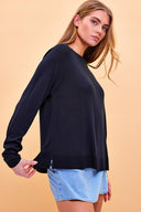 Kadın Sarah Bisiklet Yaka Basic Triko Kazak - Lacivert