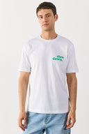 Erkek Self Baskılı Tişört %100 Pamuk - Beyaz
