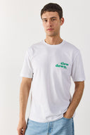Erkek Self Baskılı Tişört %100 Pamuk - Beyaz