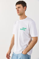 Erkek Self Baskılı Tişört %100 Pamuk - Beyaz