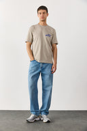 Erkek Self Baskılı Tişört %100 Pamuk - Gri