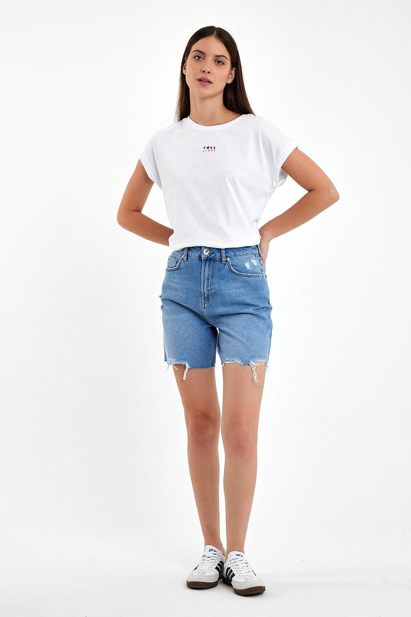 Kadın Sementa Bermuda Sky Blue Jean Şort %100 Pamuk - Sky Blue