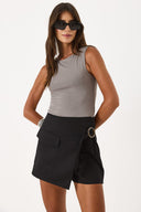 Kadın Sienna Slim Fit Gabardin Şort Etek - Siyah