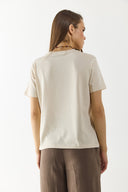 Kadın Sıfır Yaka Rahat Kalıp Kalın Süprem Tişört %100 Pamuk - Naturel