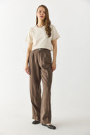 Kadın Sıfır Yaka Rahat Kalıp Kalın Süprem Tişört %100 Pamuk - Naturel