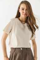 Kadın Sıfır Yaka Rahat Kalıp Kalın Süprem Tişört %100 Pamuk - Naturel