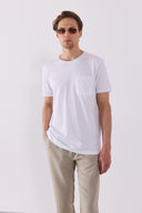 Erkek Simon Bisiklet Yaka Cep Detaylı Basic Tişört %100 Pamuk - Beyaz