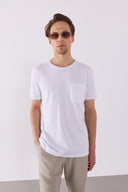 Erkek Simon Bisiklet Yaka Cep Detaylı Basic Tişört %100 Pamuk - Beyaz