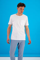 Erkek Simon Bisiklet Yaka Cep Detaylı Basic Tişört %100 Pamuk - Beyaz