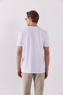 Erkek Simon Bisiklet Yaka Cep Detaylı Basic Tişört %100 Pamuk - Beyaz