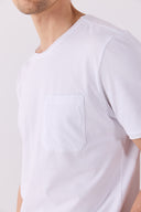 Erkek Simon Bisiklet Yaka Cep Detaylı Basic Tişört %100 Pamuk - Beyaz