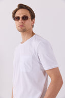 Erkek Simon Bisiklet Yaka Cep Detaylı Basic Tişört %100 Pamuk - Beyaz