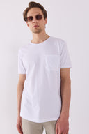 Erkek Simon Bisiklet Yaka Cep Detaylı Basic Tişört %100 Pamuk - Beyaz