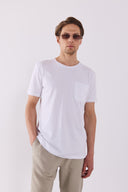 Erkek Simon Bisiklet Yaka Cep Detaylı Basic Tişört %100 Pamuk - Beyaz
