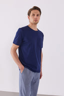 Erkek Simon Bisiklet Yaka Cep Detaylı Basic Tişört %100 Pamuk - Lacivert