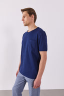 Erkek Simon Bisiklet Yaka Cep Detaylı Basic Tişört %100 Pamuk - Lacivert
