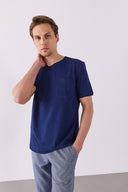 Erkek Simon Bisiklet Yaka Cep Detaylı Basic Tişört %100 Pamuk - Lacivert
