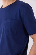 Erkek Simon Bisiklet Yaka Cep Detaylı Basic Tişört %100 Pamuk - Lacivert