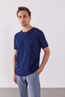 Erkek Simon Bisiklet Yaka Cep Detaylı Basic Tişört %100 Pamuk - Lacivert