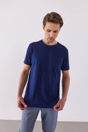Erkek Simon Bisiklet Yaka Cep Detaylı Basic Tişört %100 Pamuk - Lacivert