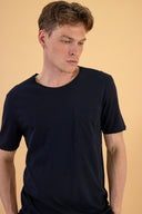 Erkek Simon Bisiklet Yaka Cep Detaylı Basic Tişört %100 Pamuk - Siyah