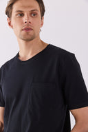 Erkek Simon Bisiklet Yaka Cep Detaylı Basic Tişört %100 Pamuk - Siyah