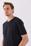 Erkek Simon Bisiklet Yaka Cep Detaylı Basic Tişört %100 Pamuk - Siyah