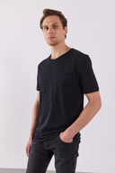 Erkek Simon Bisiklet Yaka Cep Detaylı Basic Tişört %100 Pamuk - Siyah