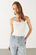 Kadın Slim Fit İp Askılı Atlet - Fildişi