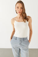 Kadın Slim Fit İp Askılı Atlet - Fildişi