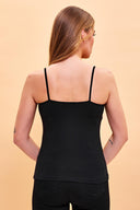 Kadın Slim Fit İp Askılı Atlet - Siyah
