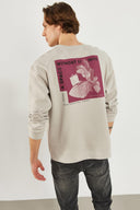 Erkek Space Baskılı Sweatshirt - Buz Gri