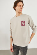 Erkek Space Baskılı Sweatshirt - Buz Gri