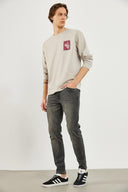 Erkek Space Baskılı Sweatshirt - Buz Gri
